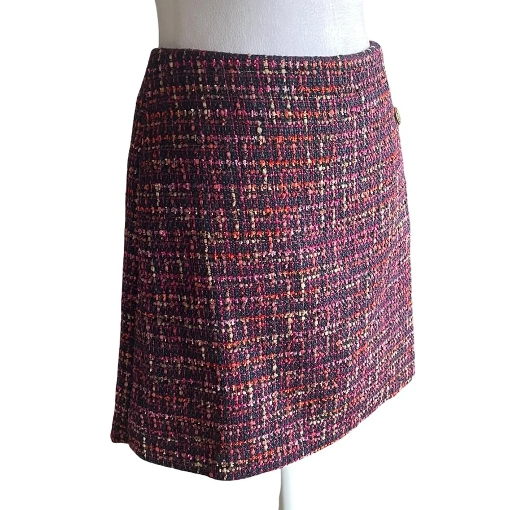 NWT Loft Tweed Pink Burgundy Navy Faux Wrap Dress Size 4